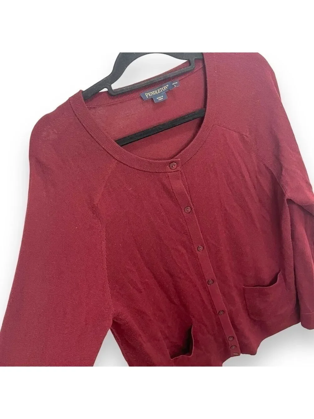 Pendleton Burgundy Maroon 100% Merino Wool Sweater Cardigan - Size Large